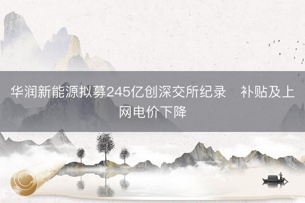 华润新能源拟募245亿创深交所纪录 补贴及上网电价下降