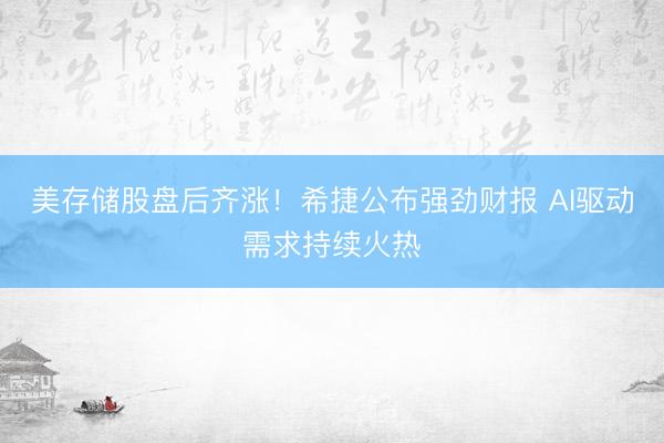美存储股盘后齐涨！希捷公布强劲财报 AI驱动需求持续火热