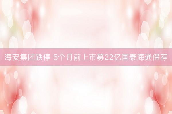 海安集团跌停 5个月前上市募22亿国泰海通保荐