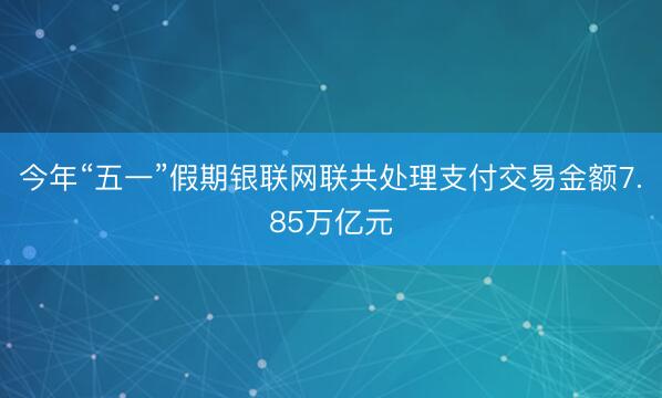 今年“五一”假期银联网联共处理支付交易金额7.85万亿元