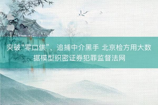 突破“零口供”、追捕中介黑手 北京检方用大数据模型织密证券犯罪监督法网