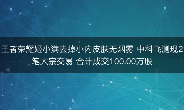 王者荣耀姬小满去掉小内皮肤无烟雾 中科飞测现2笔大宗交易 合计成交100.00万股