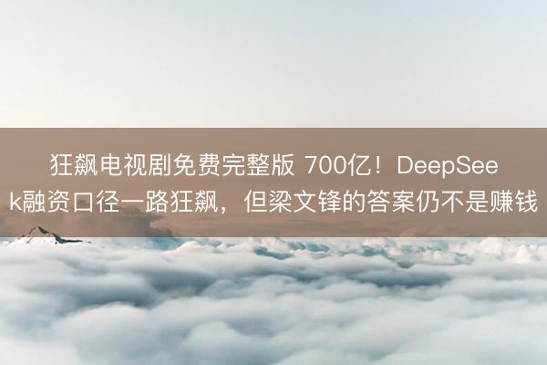 狂飙电视剧免费完整版 700亿！DeepSeek融资口径一路狂飙，但梁文锋的答案仍不是赚钱