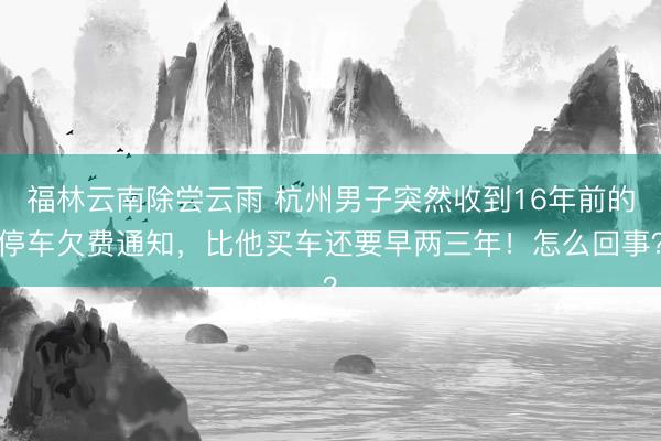 福林云南除尝云雨 杭州男子突然收到16年前的停车欠费通知，比他买车还要早两三年！怎么回事？