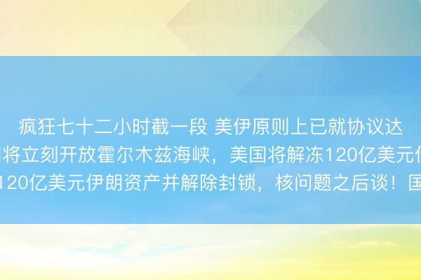 疯狂七十二小时截一段 美伊原则上已就协议达成一致！签署后伊朗将立刻开放霍尔木兹海峡，美国将解冻120亿美元伊朗资产并解除封锁，核问题之后谈！国际油价大跌