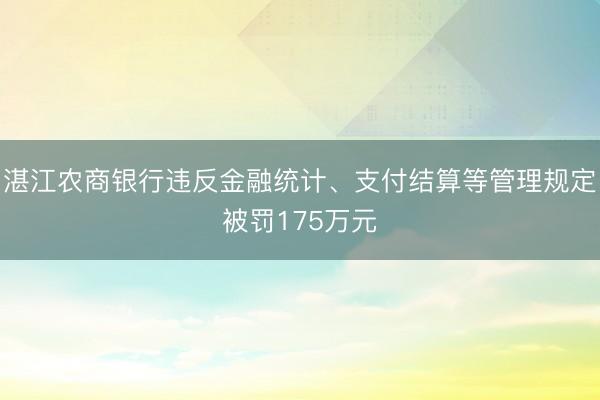 湛江农商银行违反金融统计、支付结算等管理规定被罚175万元