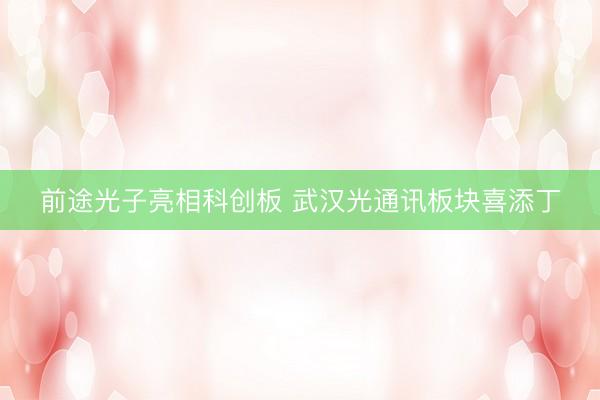 前途光子亮相科创板 武汉光通讯板块喜添丁