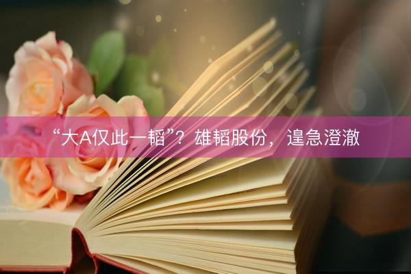“大A仅此一韬”？雄韬股份，遑急澄澈