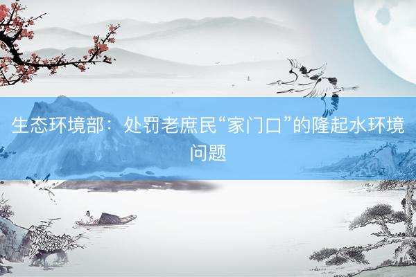 生态环境部：处罚老庶民“家门口”的隆起水环境问题